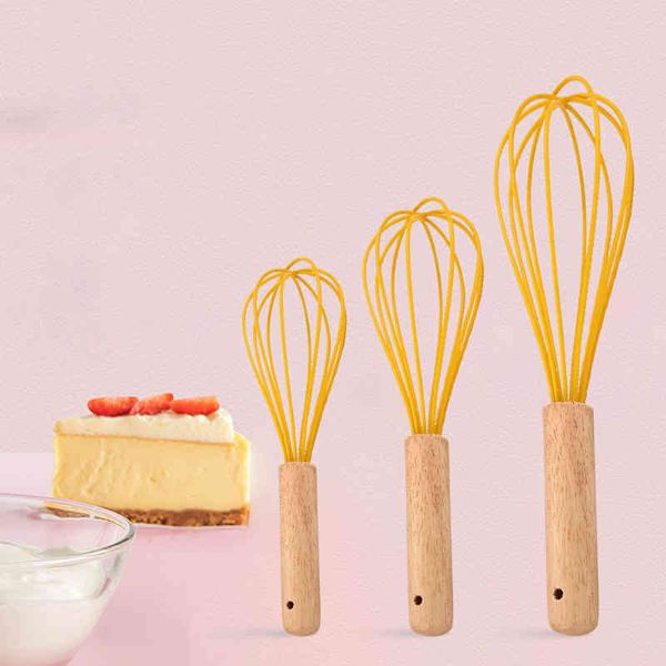 

manual eggholder egg beater kitchen gadgets nature color wooden/silicone strainer tool multifunction 12/10/8inch cream blender