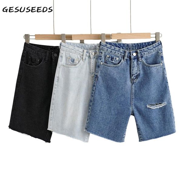 

women's jeans 2021 summer jean shorts women vintage denim pants casual high waist tassel ripped black knee length korean, Blue