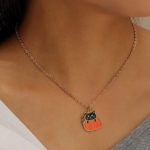 

pendant necklaces funny halloween necklace for women party holiday pumpkin demon bat ghost face dripping oil aesthetic chain jewelry, Silver