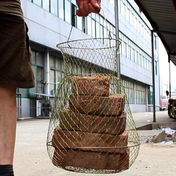 

fishing accessories portable steel wire pot trap net folding fishnet fish cage large mesh basket##