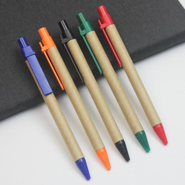 

ballpoint pens brand abs environmentally friendly kraft paper stick pen press tube oil stationery supplies, Blue;orange