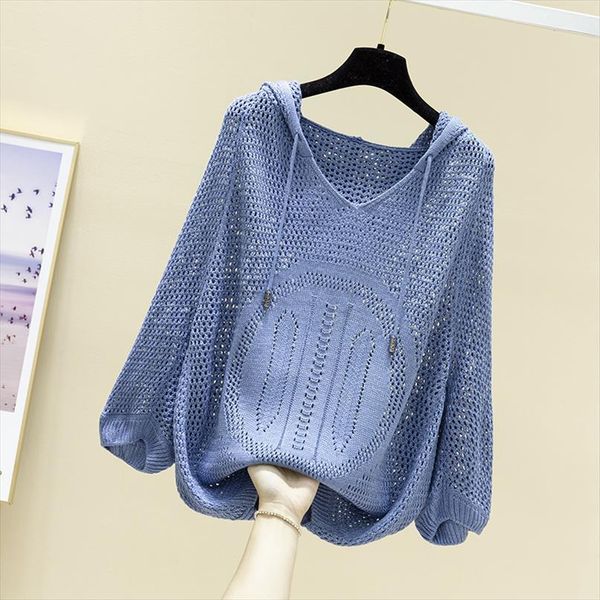 

early spring hooded women sweaters with hollow out medium sleeve womens thin knitted loose fashion smock in, White;black