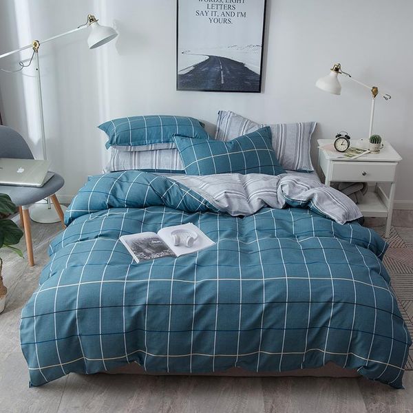 

bedding sets 100%cotton set (sheet pillowcase duvet cover) line plaid printed bedlinens single double  full king size bedclothes