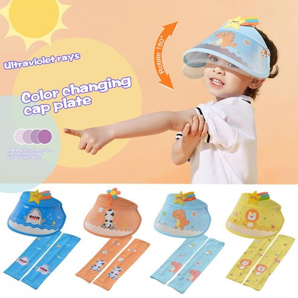 

wide brim hats cartoon animal sunscreen cap baby hat + sleeve protection caps for infant boys girls outdoor sun, Blue;gray