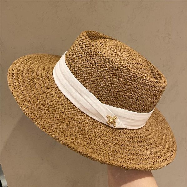 

wide brim hats summer straw hat fashion casual panama beach fedora women breathable sun for, Blue;gray