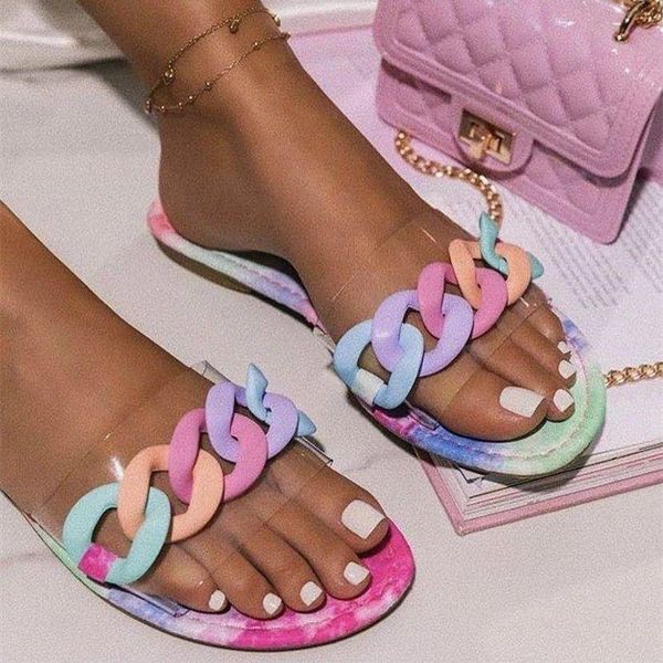 

fashion transparent chain female slippers roman style woman summer shoes plus size beach slide for ladies wholesale, Black