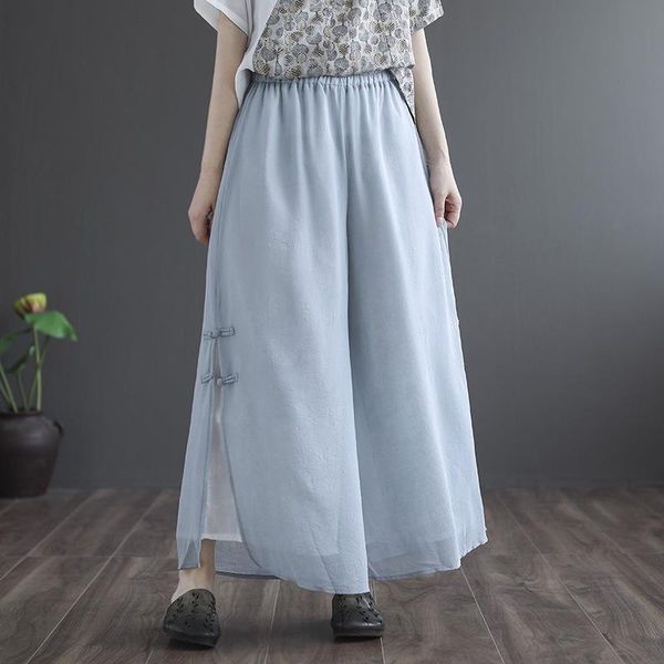 

women's pants & capris fairynatural women summer loose elastic waist split fork button double 2021 ladies casual long trousers vintage, Black;white