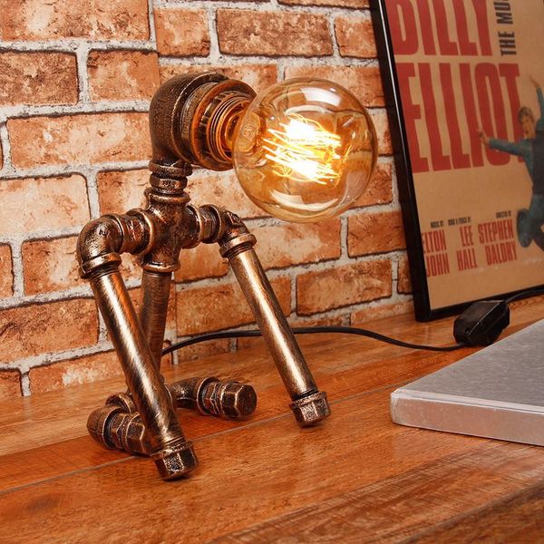 

table lamps vintage robot lamp water pipe diy creative bedside reading room bedroom loft retro decor desk fixtures