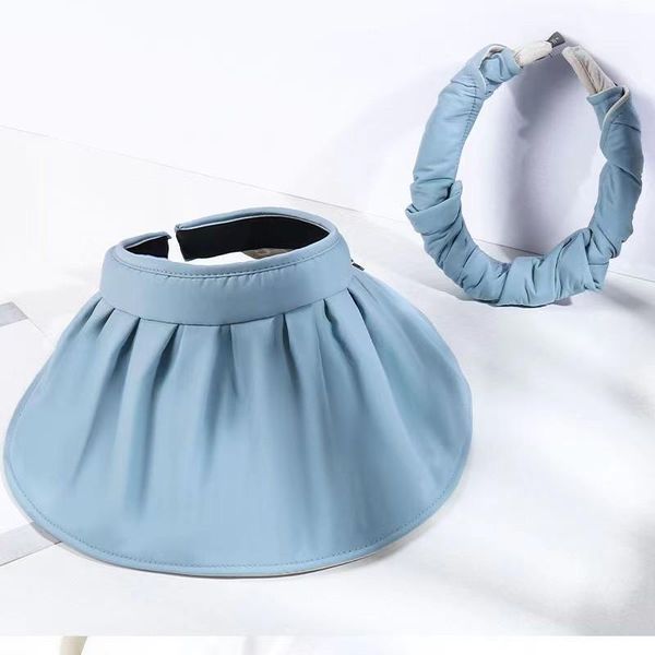 

wide brim hats one-hat dual-purpose shell hat 2021 summer solid color candy headband empty outdoor sports uv protection ladies sun, Blue;gray