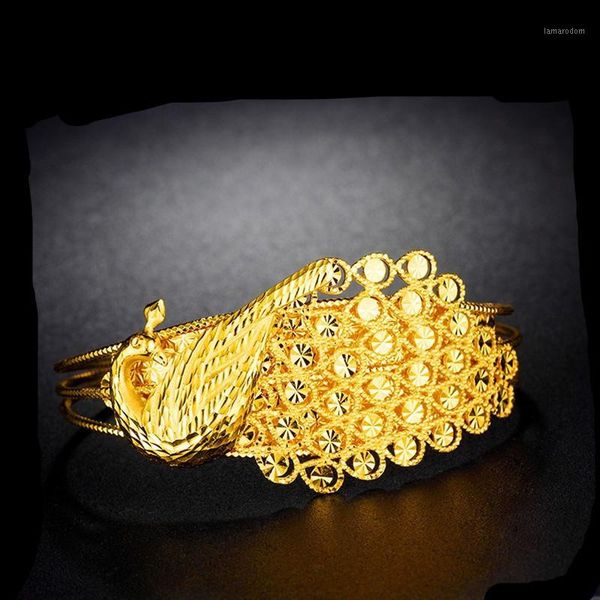 

womens yellow gold filled hollow out peacock bangle bracelet1, Black
