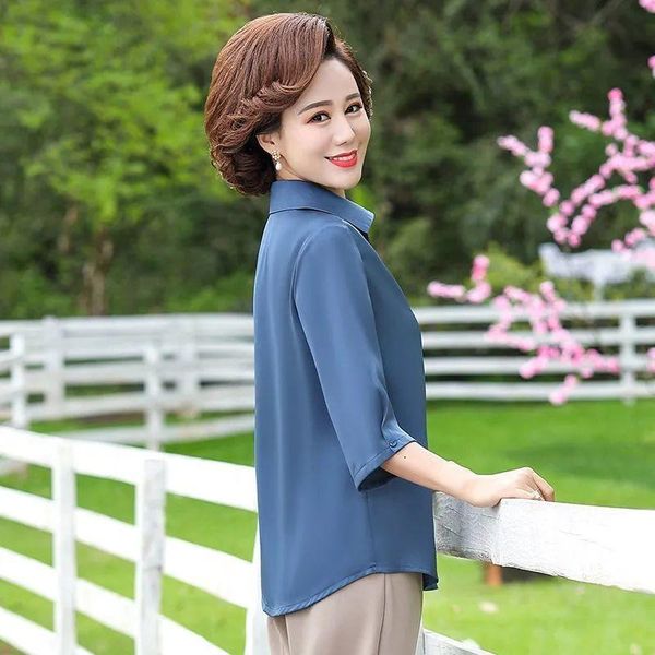 

women's t-shirt middle-aged elderly clothing spring seven-sleeve mom summer clothes 40-year-old 50 shirt western, White