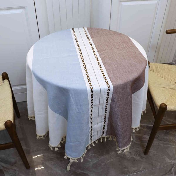 Cozinha de algodão redonda nórdica de algodão listrado colorido macio tampa de mesa de pano lavável à prova de poeira