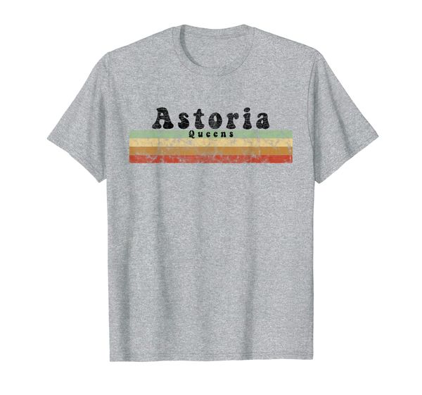 

vintage 1980s style astoria queens t-shirt, White;black