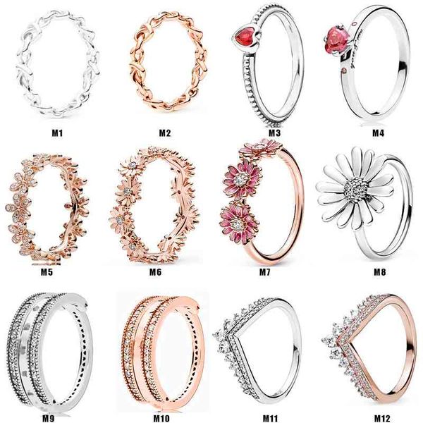 

pan's s925 silver rose gold daisy ring interwoven with heart and soul, Black