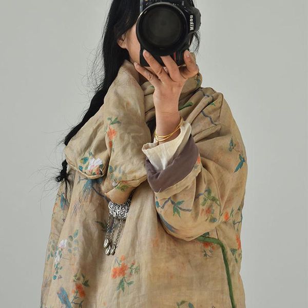 

scarves johnature women vintage ramie scarfs print floral warn original 2021 winter plus cotton female, Blue;gray