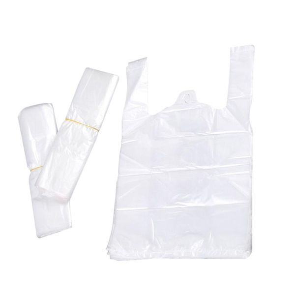 

gift wrap 50pcs thicken transparent food bags environmentally friendly carry-out t-shirt shopping handled for