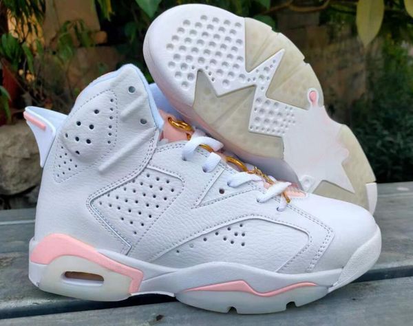 

released 6 gold hoops men basketball shoes 6s white barely rose-sail-metallic mens womens sneakers trainers sports dh9696-100 size5.5~13