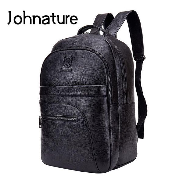 

backpack johnature leisure men outdoor travel 2021 genuine leather large capacity cowhide male laptop