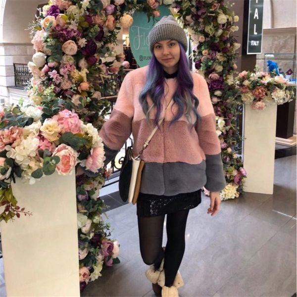 

women's fur & faux 2021 winter jacket women fashion color fight chic all-match sweet streetwear outerwear ladies coat, Black