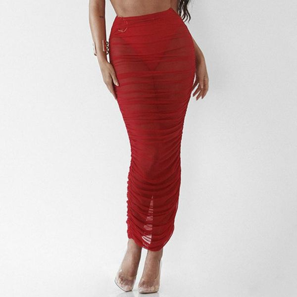 

women's swimwear cover up wrapped skirts women solid swimsuits high waist ruched pencil bikinis ups summer mesh see-through bath beach, White;black