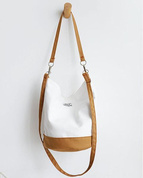 

dhl50pcs travel bags women canvas two color patchwork bucket shaped large capacity sport messenger bag