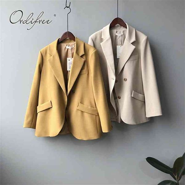 

autumn women blazer suit jacket coat long sleeve casual outwear double breasted office lady 210513, White;black