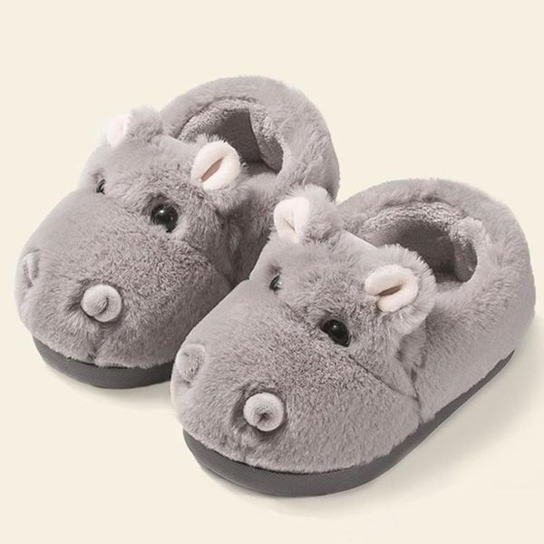 

baby winter warm cute home slippers shoes children kids girls boys indoor cartoon solid flock casual slipper, Black;grey