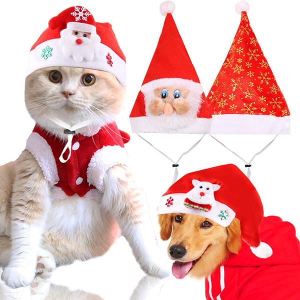

dog apparel 2021 winter red santa claus christmas hats warm puppy hat cap with ball plush cloth headwear for cat xmas supplies