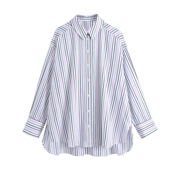 

women fashion oversized striped asymmetric blouses vintage long sleeve side vents female shirts blusas chic 210430, White