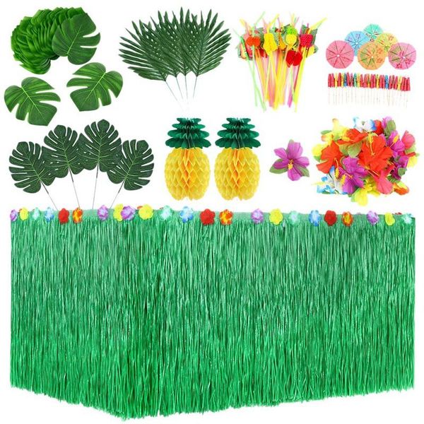 

pcs tropical party decoration set with hawaiian table skirt palm leaves flowers tissue pineapple umbrellas and 3d