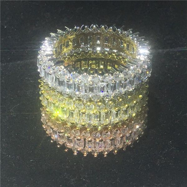 

cluster rings stack diamond ring 925 sterling silver cz eternity engagement wedding band for women men statement party jewelry, Golden;silver