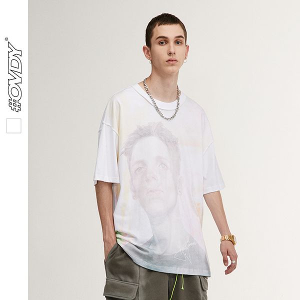 

wxwovdy men's 2021 new street fashion brand casual tie dye figure print combed cotton loose short sve, White;black