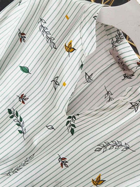 

blouses v-neck long sleeve printing silk shirt for women in spring and summer, White