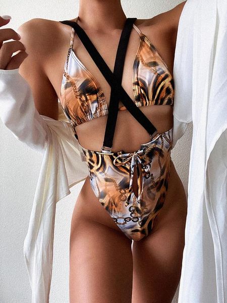 

leopard printed one piece swimsuit women swimwear female 2021 bather bathing suit swim wear monokini bodysuit lady one-piece suits