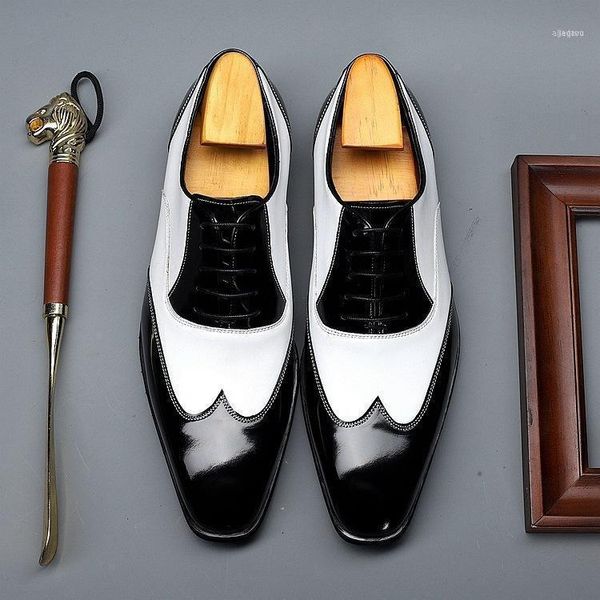 

dress shoes strength manufacturers] 2021 men's pointed leather business suit black and white retro shoes11