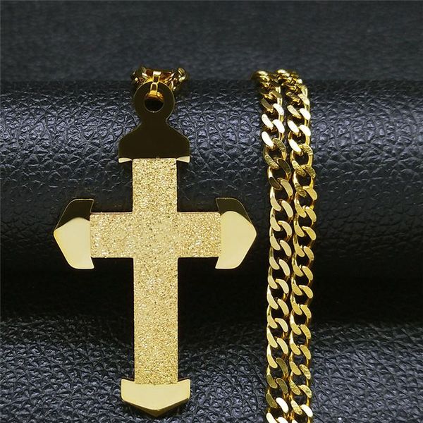 

pendant necklaces 2021 stainless steel cross double necklace for women/men gold color statement jewelry colgante oro n9528s05, Silver