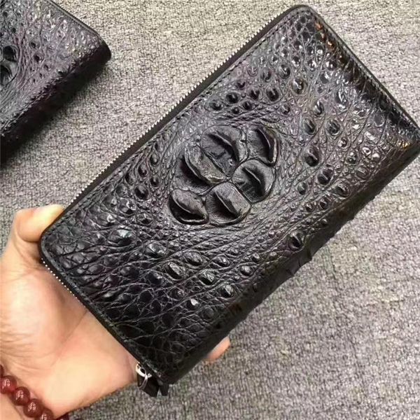 

wallets genuine crocodile leather large capacity businessmen clutch purse authentic real alligator skin male long organizer card wallet, Red;black