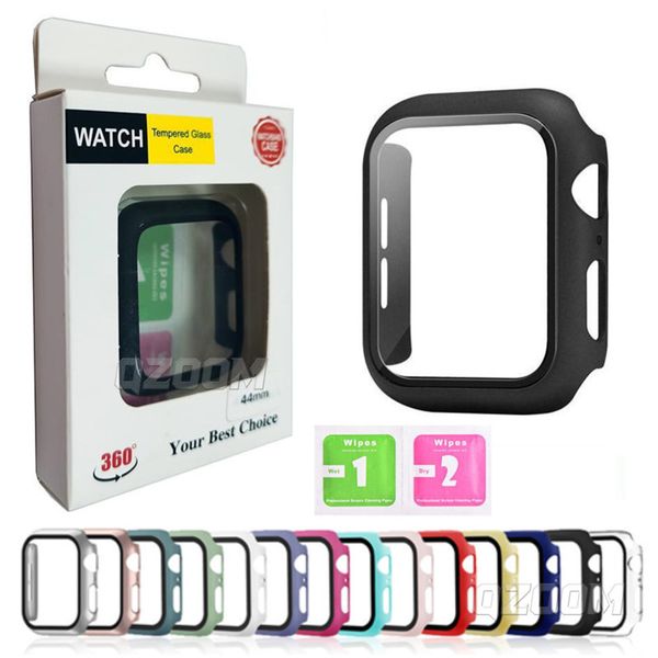 Casos de relógio rígido do PC com protetor de tela para Apple Iwatch Series 6 5 4 3 2 1 SE CASA DE COBERTURA COMPLETA 38mm 40mm 42mm 44mm 41mm 45mm e pacote de varejo