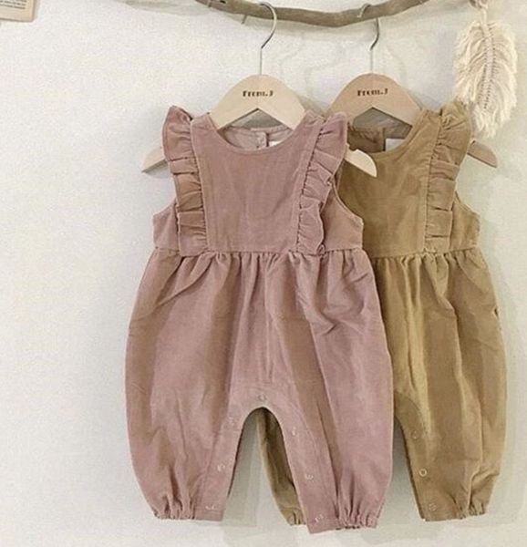 Baby Boys Meninas Macacões Corduroy Toddler Ruffles Macacões Estilo Coreano Crianças Outono Primavera Doce Criança Roupas 210429