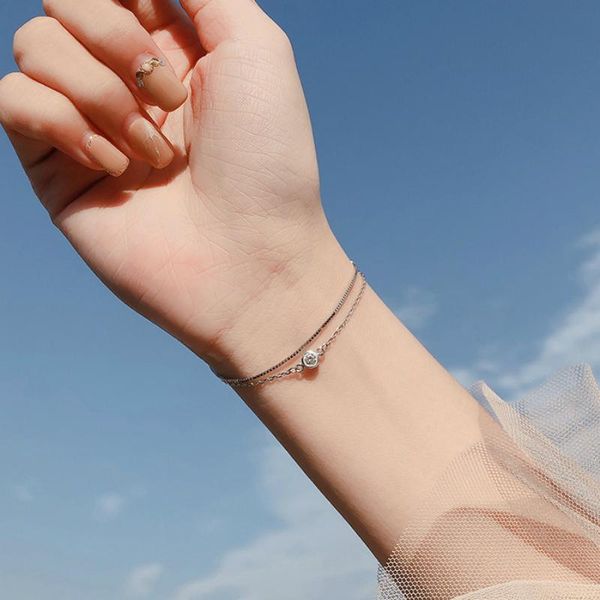 

link, chain silver color round zircon adjustable charm bracelets double deck box with sparkling for woman jewelry gift, Black