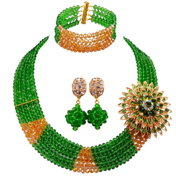 

earrings & necklace green and gold ab african crystal beaded costume jewelry sets for women 3jk06, Silver