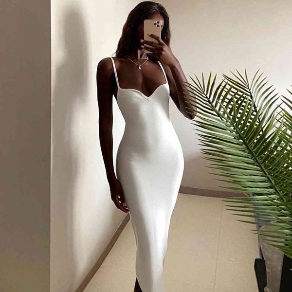 

summer women white v neck sleeveless bodycon bandage dress spaghetti strap club celebrity runway party 210423, Black;gray