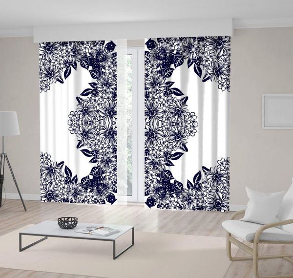 

curtain & drapes flowers leaves pattern classic floral design decorating ethnic artwork printed blue white