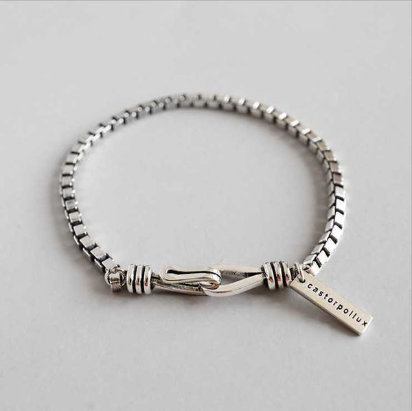 

design 925 sterling sier ins bracelet female personality box chain japanese and korean fashion simple sier jewelry couple, Golden;silver