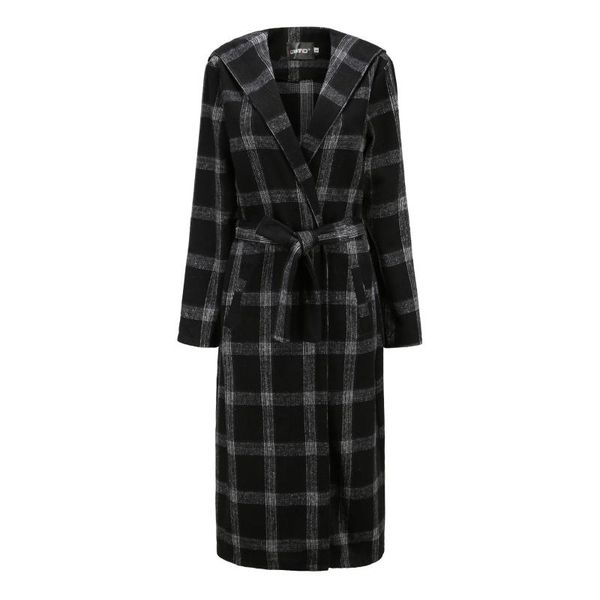 

women's wool & blends women woolen plaid trench coat, Black