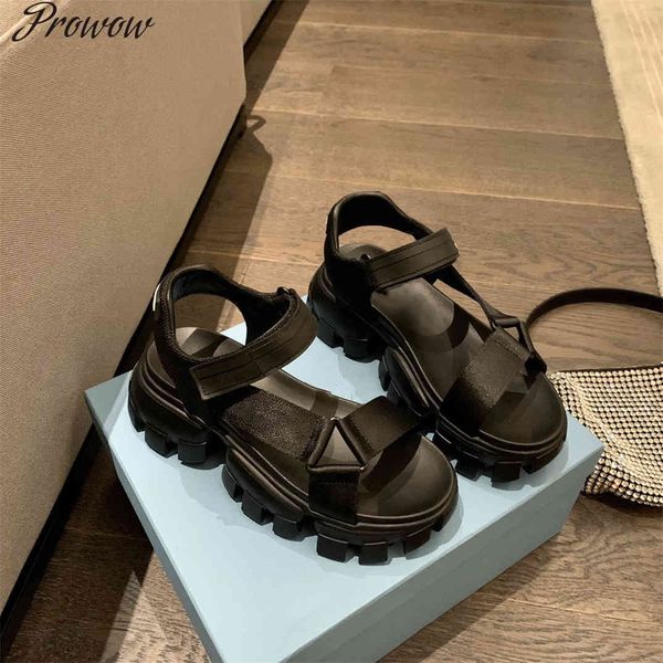 

prowow new summer women platform sandals ladies open toes hook loop casual height increasing sandal 60% off store online, Black