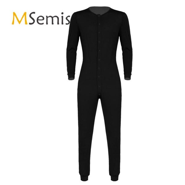 

mens bodysuit pajamas home casual wear sleepwear long sleeve front button down male jumpsuit teddy one-piece suits
