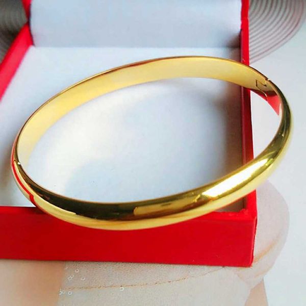 Простой стиль сплошной гладкий браслет браслет желтый золотой наполненный женские браслеты, ювелирные изделия классический подарок DIA 6CM q0717