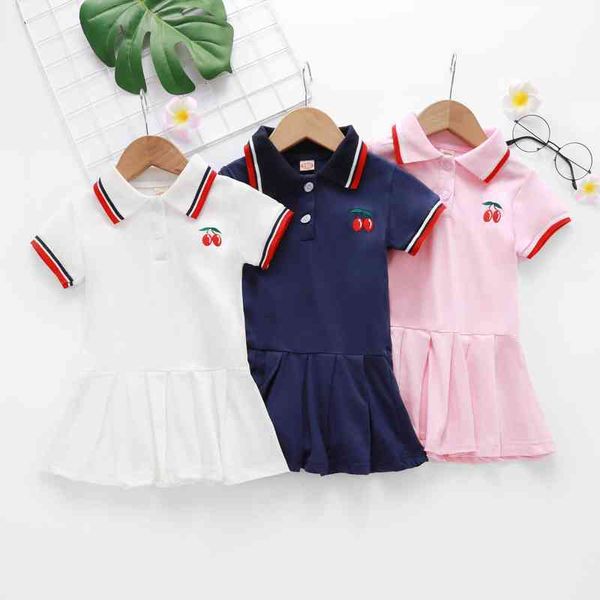 

girls polo dress summer casual kids school clothes for girl 2 3 4 5 6 year cherry embroidery toddler children, Red;yellow