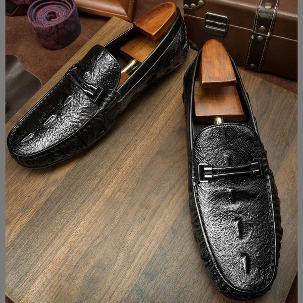 

dress shoes hanmce 2021 summer design men genuine leather luxury loafers, Black